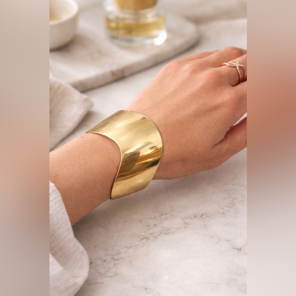 Park Lane Gold Statement Cuff Bracelet – Bold Polished Wide Bangle Size 7 - Picture 3 of 4